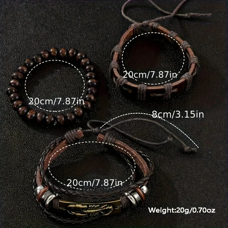 Montre Homme Cuir Marron – Chiffres romains, quartz, ensemble 5 pièces
