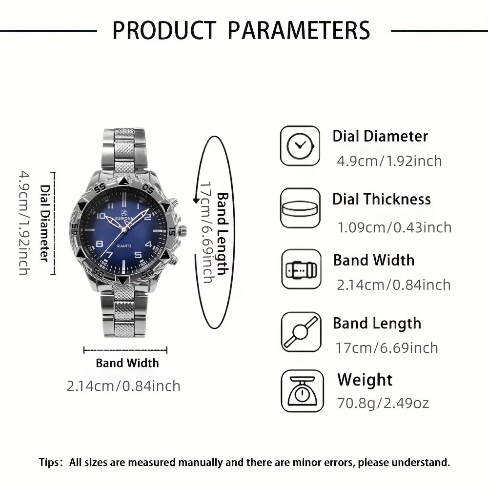 Ensemble Montre Homme 4 pièces – Montre à quartz, collier croix, bracelet et bague