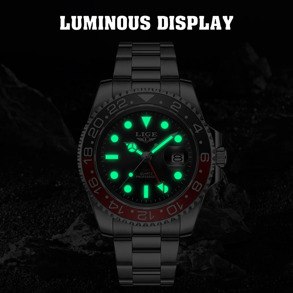 Montre Homme LIGE en acier – Quartz, date et aiguilles lumineuses