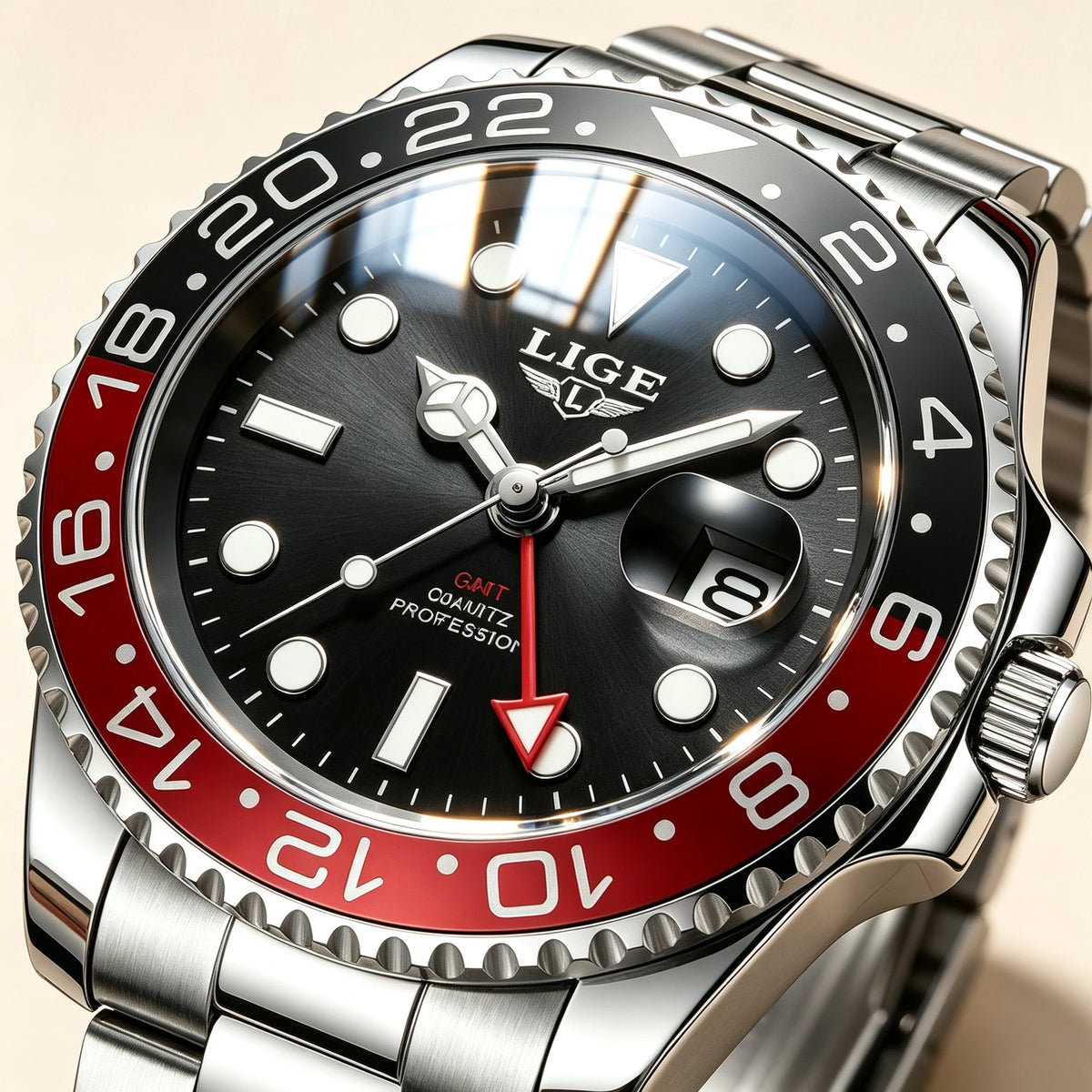 Montre Homme LIGE en acier – Quartz, date et aiguilles lumineuses