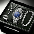 Ensemble Montre Homme 4 pièces – Montre à quartz, collier croix, bracelet et bague